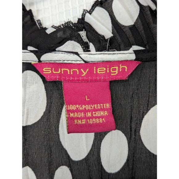 NWOT! SUNNY LEIGH! "SCRUNCHY" BLACK, TAN POLKA DOTS, RUFFLED BLOUSE, TOP! SZ L - Picture 3 of 6